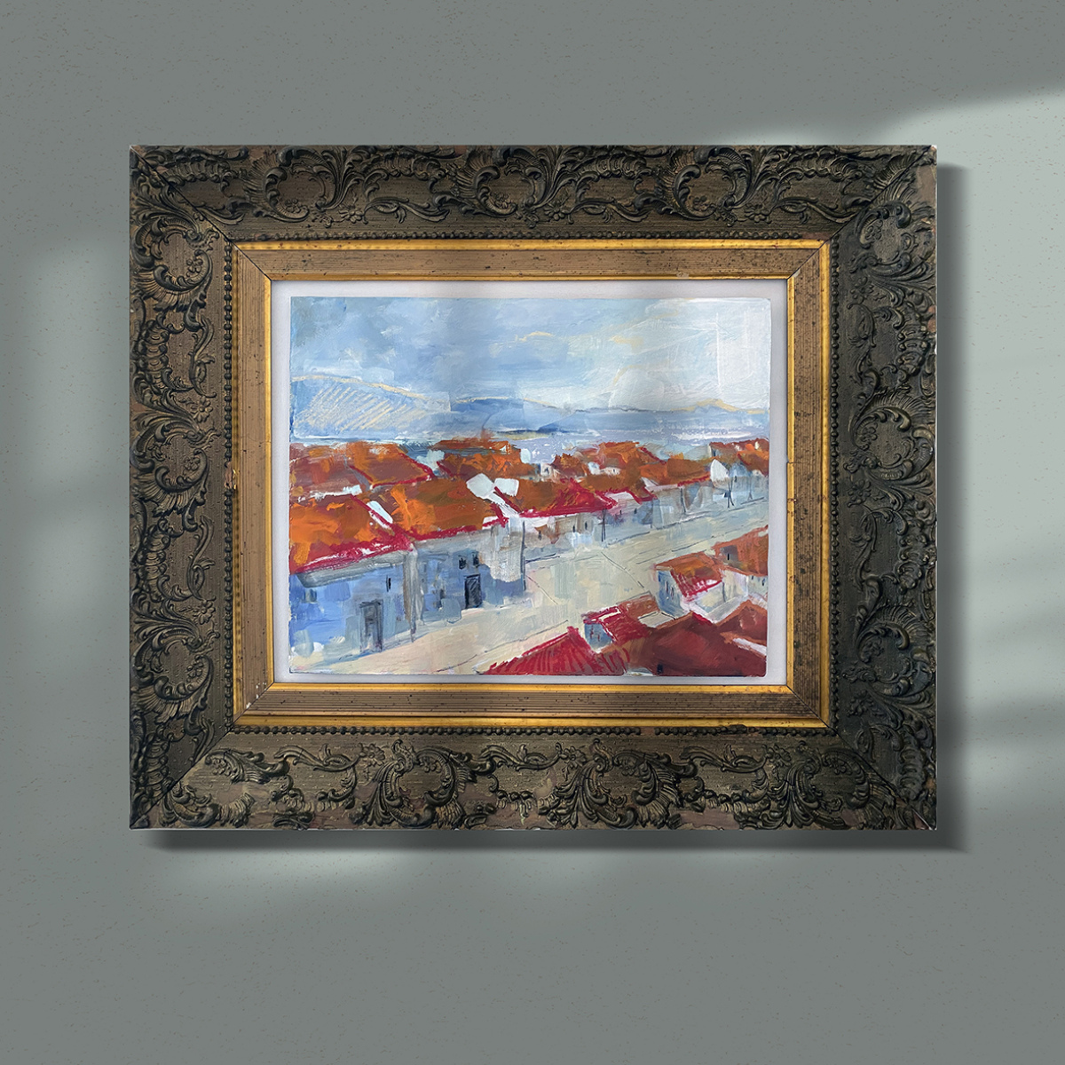 Pintura paisaje al óleo sobre tablero 'Alfama'