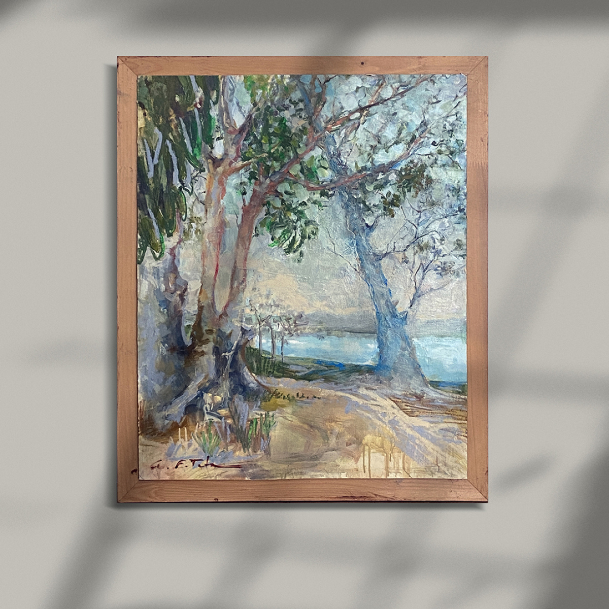 Pintura paisaje al óleo sobre tablero 'La Cava'