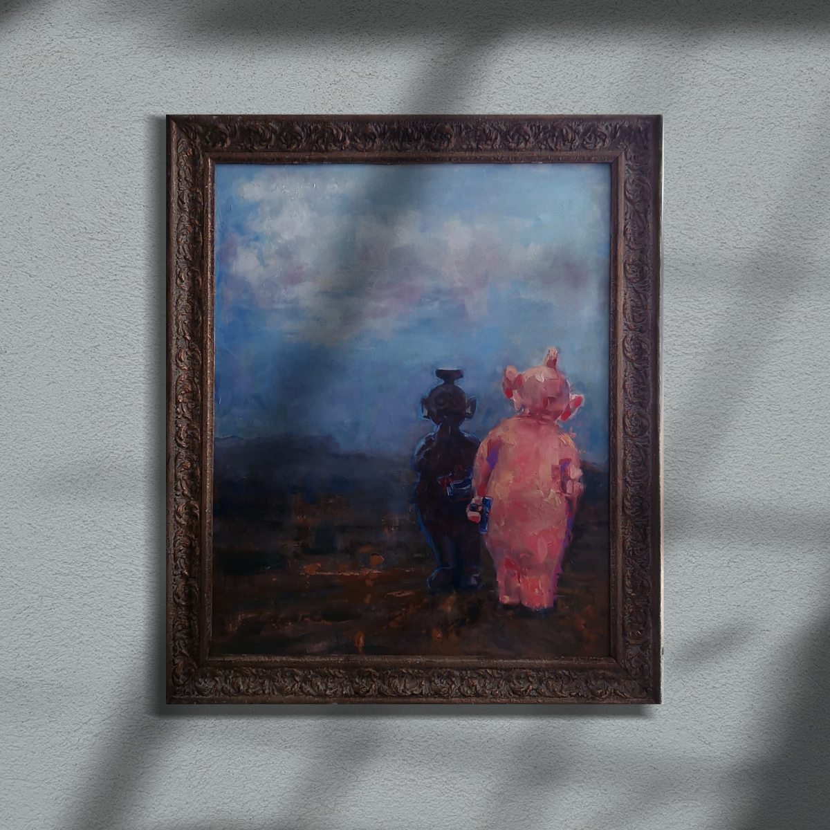 Pintura retrato al óleo sobre tablero 'Confianza quebrantada'